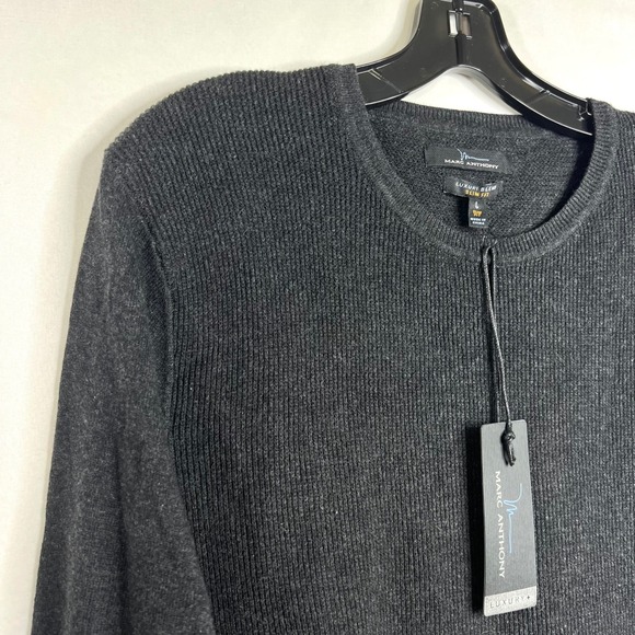 Marc Anthony Other - Marc Anthony Charcoal Crewneck Sweater Mens Large Slim Fit Luxe Tuck Stitch Crew
